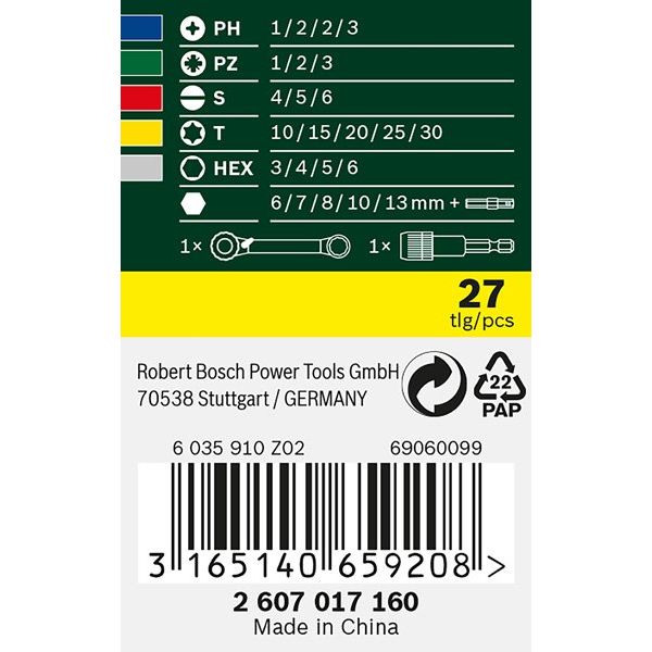 Bosch - Werkzeugset Schrauberbit- und 2607017160 Ratschen-Set