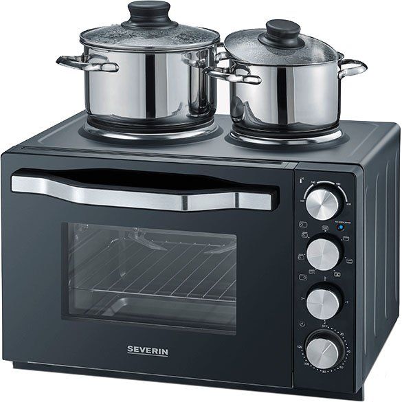 Severin - Tischbackofen/Backgrill Toastofen m.Kochplatten TO 2074 sw/eds-geb. 2500W,30l