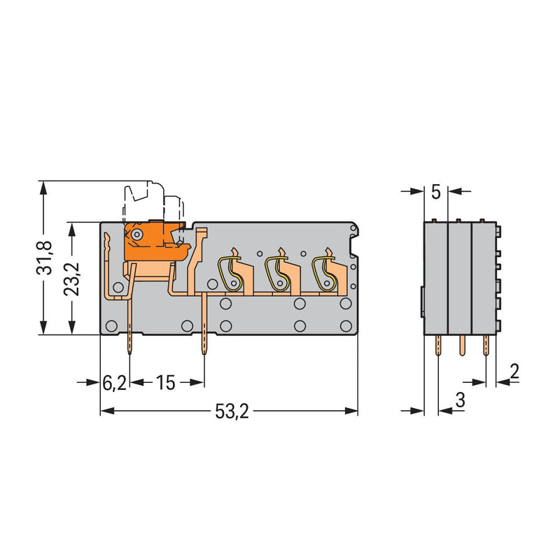 WAGO - Leiterplattenklemme 3LeiterLeiterplattenklemme 742-153 2,5 mm²,grau − 100 Stück