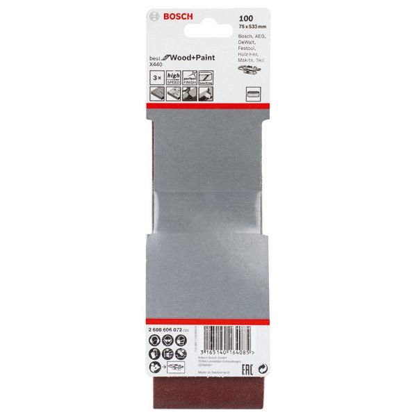 Bosch - Schleifpapier/Schleifvlies PRO X440 Schleifband, 75 x 2608606072 533 mm, 100, 3-tlg