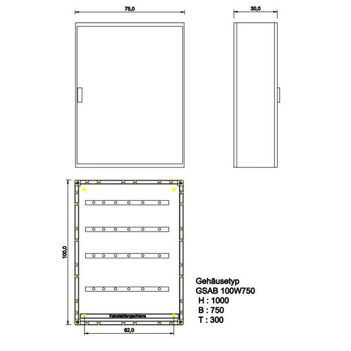 GSAB Elektrotechnik - Anschlussschrank GfK-Wandschrank IP55 100W750K 1000x750x300mm