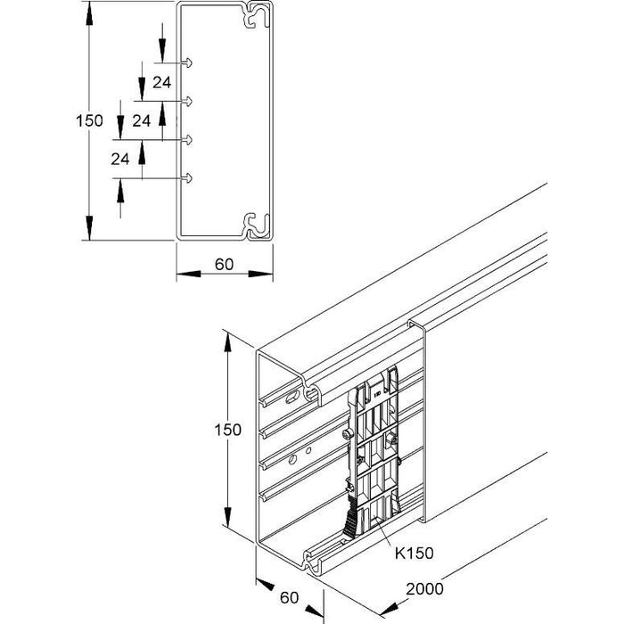 HKL - Leitungsführungskanal Kanal gr HKL60150.1 60x150 RAL7030 − 2 Meter
