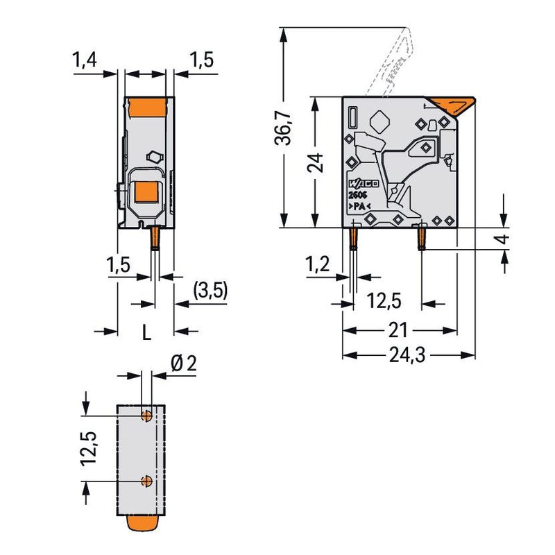 WAGO GmbH & Co. KG - Leiterplattenklemme Leiterplattenklemme 2606-1101/000-005 6mm²,rt − 200 Stück