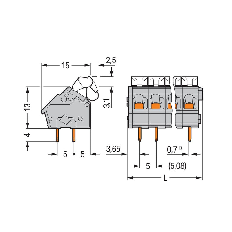 WAGO - Leiterplattenklemme 256-404/334-000 Drücker,2,5 mm²,grau − 50 Stück