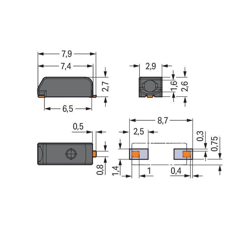WAGO GmbH & Co. KG - Ein- und mehrpolige Klemmenleiste SMD-Leiterplattenklemme 2059-321/998-403 Maß 3 mm,schwarz − 31800 Stück