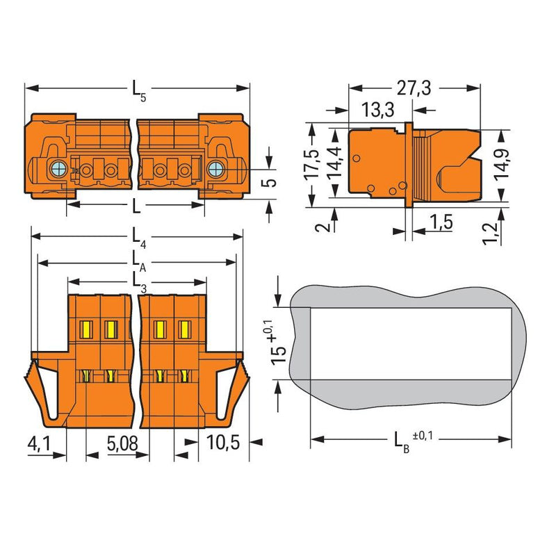 WAGO - Kabelsteckverbinder für Leiterplattensteckverbinder 1-Leiter-Stiftleiste 231-646/129-000 CAGECLAMP,2,5mm²,or − 10 Stück