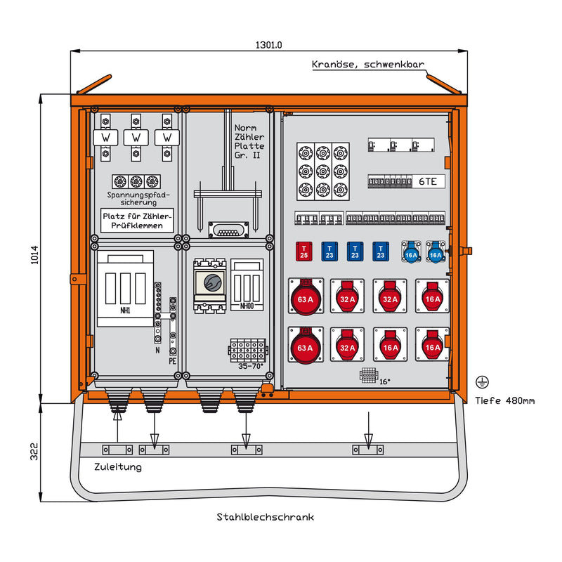 Walther Werke - Baustromverteiler Anschlussverteilerschrank DEM160-W 111kVA, 14 LS