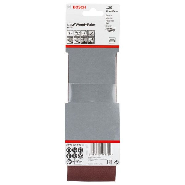 Bosch - Schleifpapier/Schleifvlies PRO X440 Schleifband, 75 x 2608606036 457 mm, G120, 3-tlg