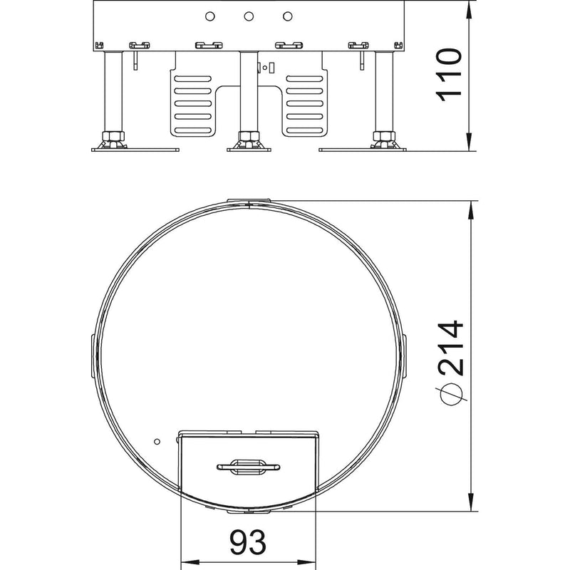 OBO Bettermann - Nivellierbare Kassette für Kanaleinbau, Doppel- und Hohlboden Kassette rund RKS2 R4 V20 D=215mm − 1 Stück