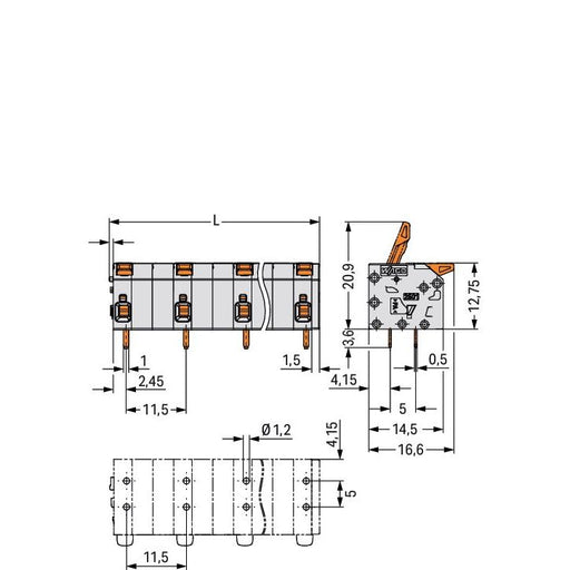 WAGO - Leiterplattenklemme 2601-1507 1,5mm²,gr − 20 Stück
