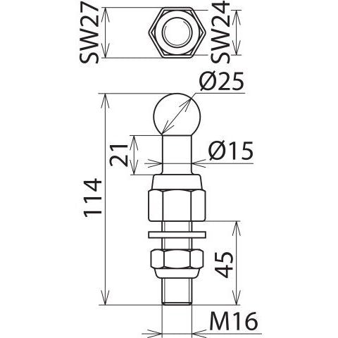 DEHN - Festpunkt für EuK-Vorrichtung Kugelbolzen KFP 25 M16 45 SKM 25 mm Durchm