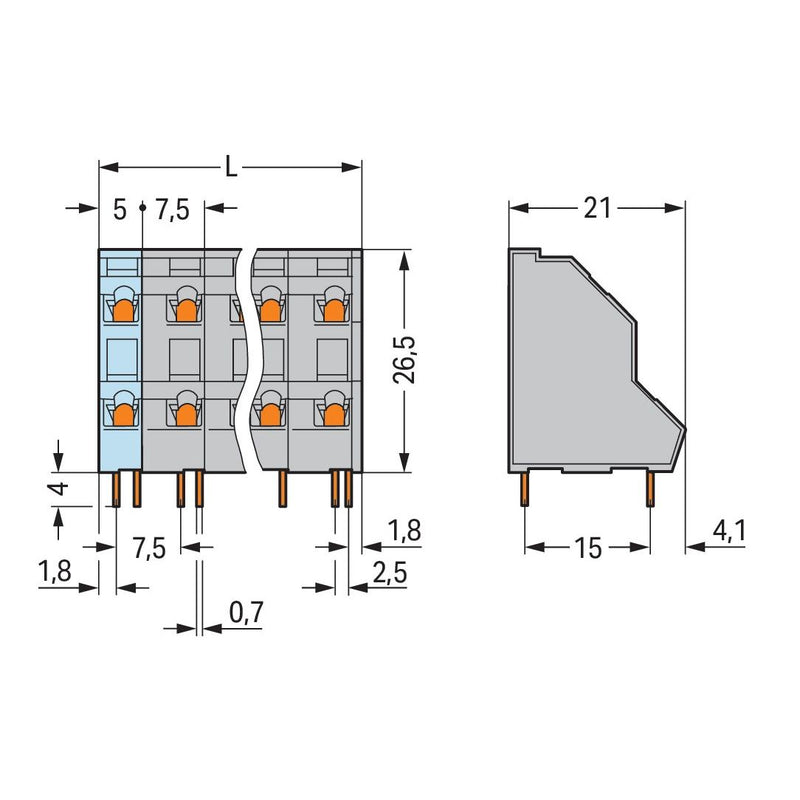 WAGO - Leiterplattenklemme DoppelstockLeiterplattenk. 736-562 2,5mm² − 21 Stück