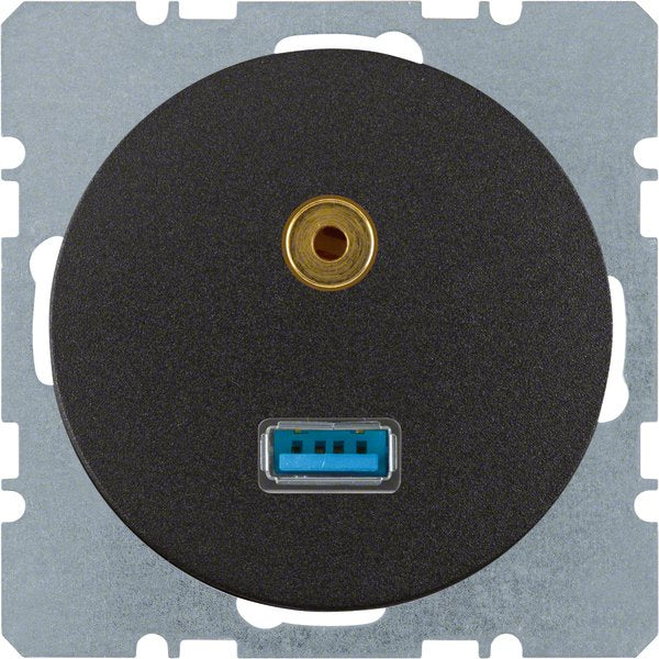 Berker - Einsatz/Abdeckung für Kommunikationstechnik USB/3,5mm Audio Steckdose 3315392045 sw/gl