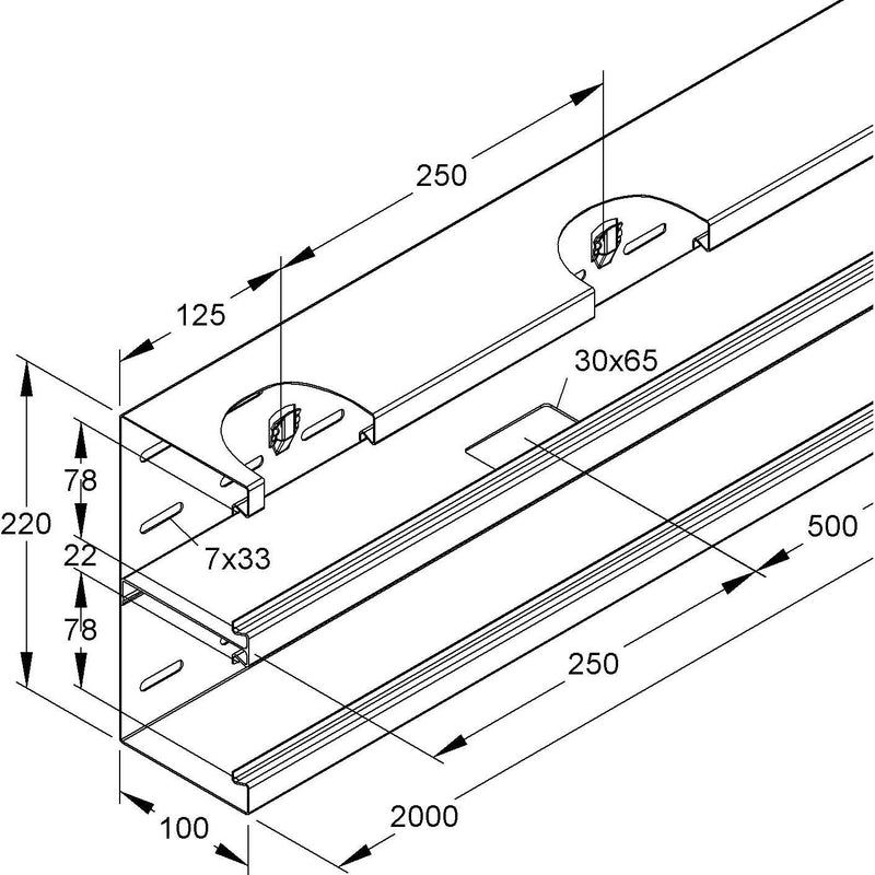 Niedax - Geräteeinbaukanal GK-Unterteil DKU 220-78T100 WA 220x100x2000mm − 4 Meter