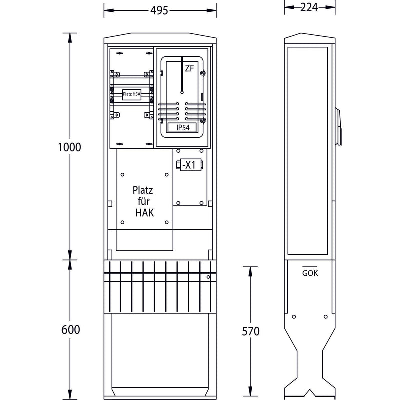 uesa - Zähler-Komplettschrank Zähleranschlußsäule ZAS-1-FL-S ENSO 1600*495*224mm
