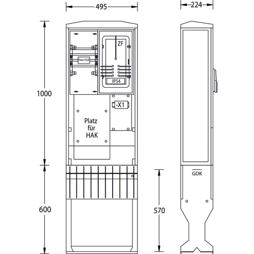 uesa - Zähler-Komplettschrank Zähleranschlußsäule ZAS-1-FL-S ENSO 1600*495*224mm
