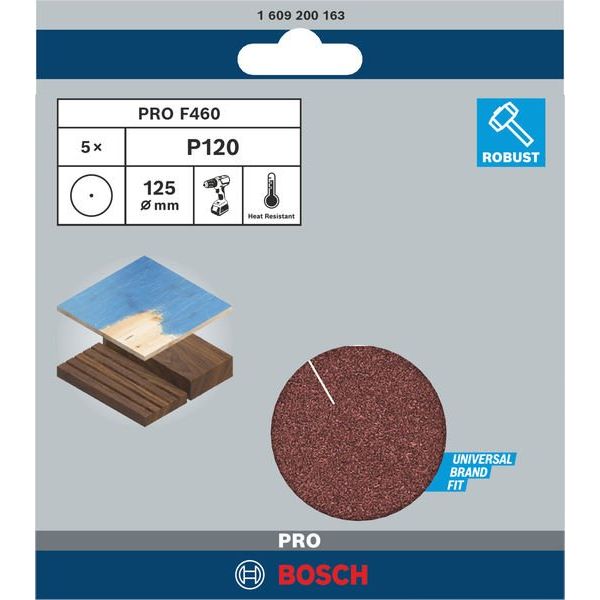 Bosch - Schleifpapier/Schleifvlies PRO F460 Schleifblatt, 125 1609200163 mm, G120, 5-tlg