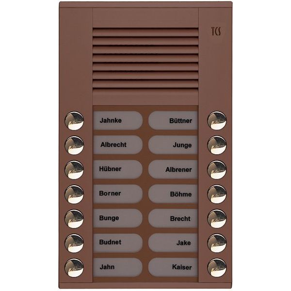 TCS Tür Control - Türstation für Türkommunikation Audioaußenstation 2-reihig PES14-EB/04 14 Tasten AP bronze