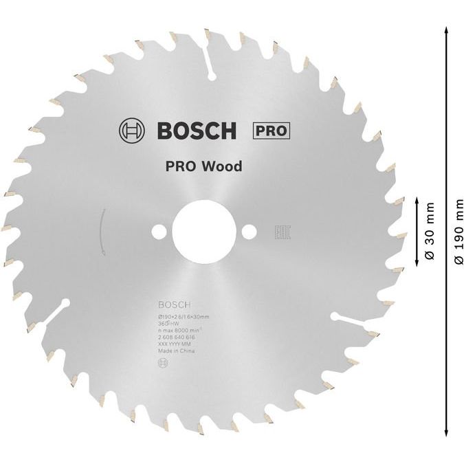 Bosch - Kreissägeblatt PRO Wood Kreissägeblatt, 2608640616 190 x 2,6 x 30 mm