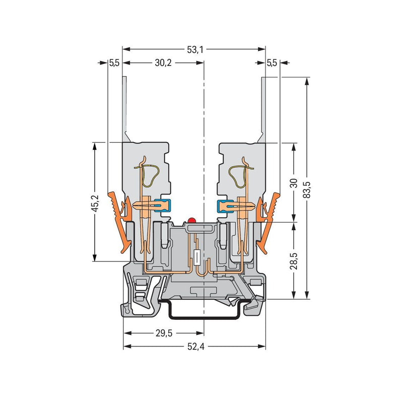 WAGO - Bauelement-Reihenklemme 2-Pin-Bauelement-Basiskle. 769-229/281-413 LED rot,DC 24 V,grau − 100 Stück