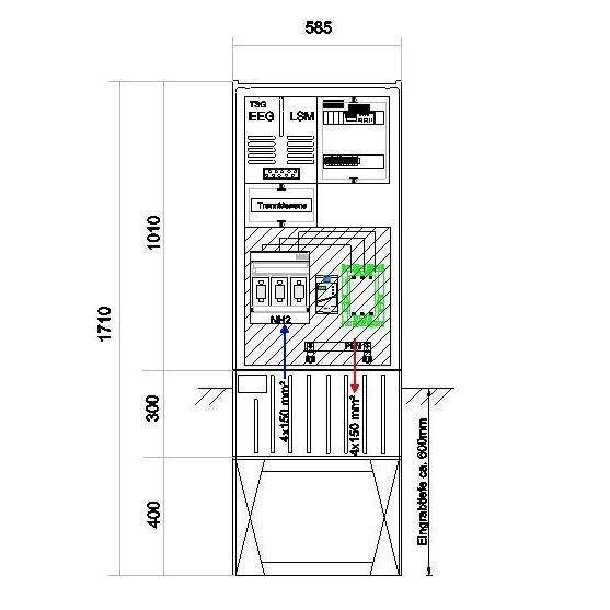 GSAB Elektrotechnik - Anschlussschrank Anschlußsäule bis 100kW 58S1700-AR01-100kW3 3pol.1710x580x280mm