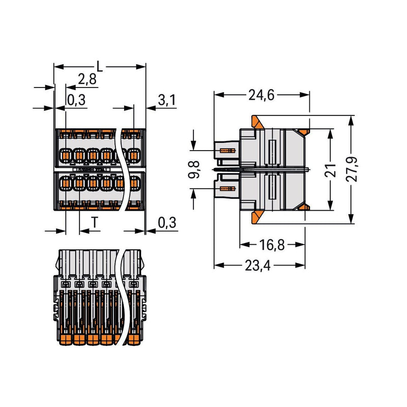 WAGO - Kabelsteckverbinder für Leiterplattensteckverbinder Federleiste 1-Leiter Hebel 2734-1516/310-000 2-reihig Push-in − 25 Stück