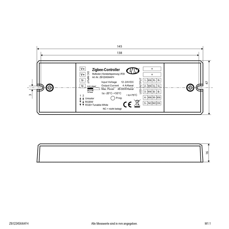 EVN Lichttechnik - Steuergerät für Leuchten ZigBeeMulticolor-Empfänger ZB12245X4AFH