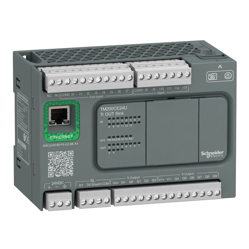 Schneider Electric - SPS-Grundgerät M200 24I/O,Dc24, TM200CE24U 14In,10Out Tr.Npn,1