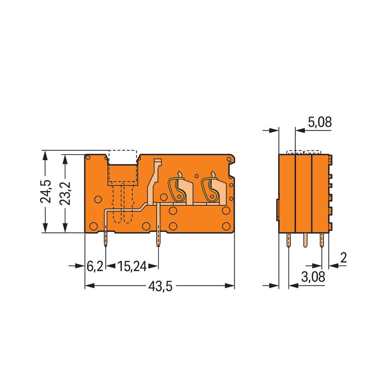WAGO - Leiterplattenklemme 2LeiterLeiterplattenklemme 742-176 2,5 mm²,orange − 200 Stück