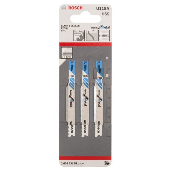 Bosch - Stichsägeblatt U 118 A 2608631511 Basic for Metal − 3 Packung