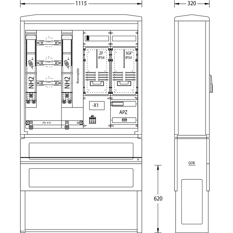 uesa - Zähler-Komplettschrank Wandlermessung WM-ZP-250A Netze BW 1100x785x320mm