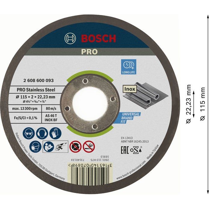 Bosch - Trenn-/Schleifscheibe PRO Stainless Steel 2608600093 Trennscheibe 115 x 2 − 25 Stück