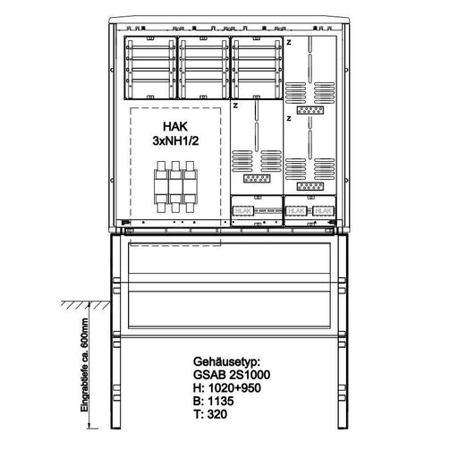 GSAB Elektrotechnik - Zähler-Komplettschrank Zähleranschlußsäule 22.00.1P31HAK2 3 ZP ohne TSG