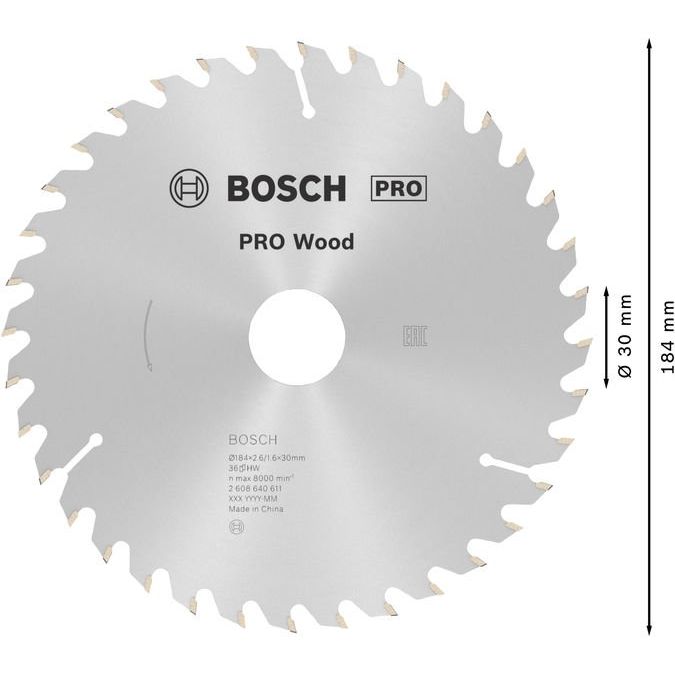 Bosch - Kreissägeblatt PRO Wood Kreissägeblatt, 2608640611 184 x 2,6 x 30 mm