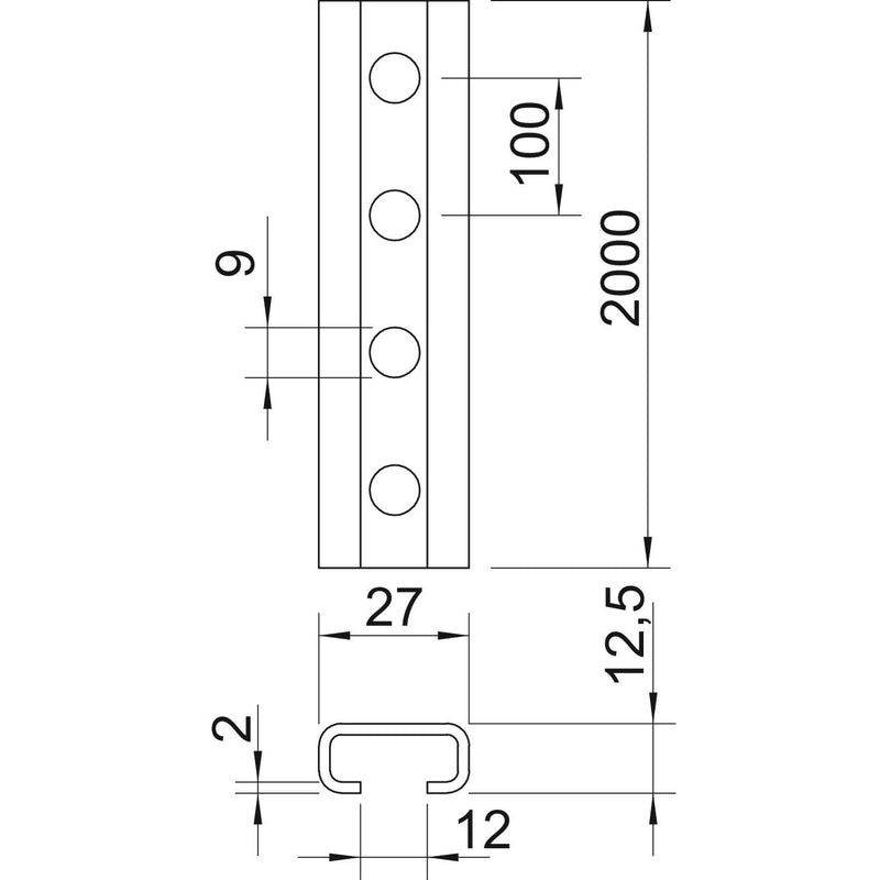 OBO Bettermann - Stiel/Profilschiene Profilschiene CL2712P2000FT tauchf.vz − 2 Meter