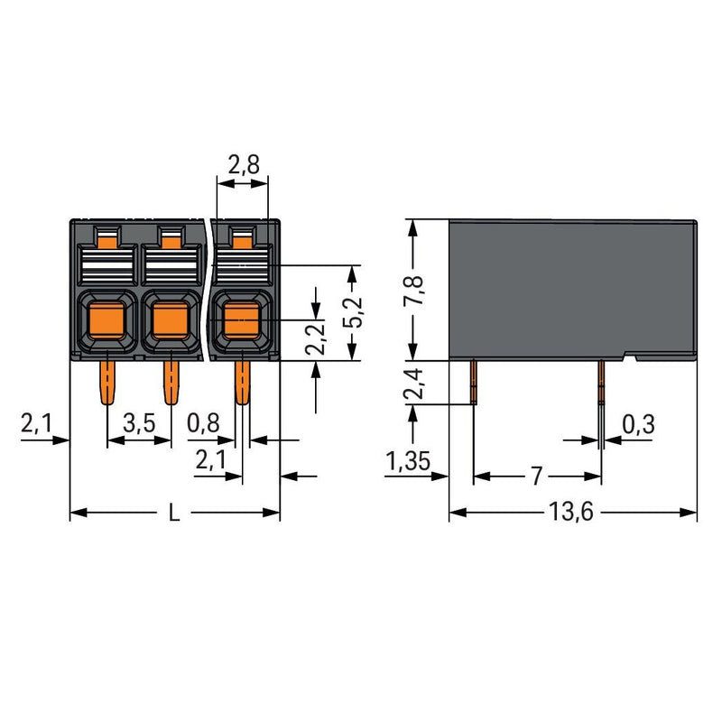 WAGO GmbH & Co. KG - Leiterplattenklemme THR-Leiterplattenklemme 2086-1211 Drücker,1,5mm²,sw − 84 Stück