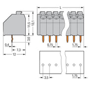 WAGO - Leiterplattenklemme 250-112/000-006 Drücker,1,5mm²,blau − 25 Stück