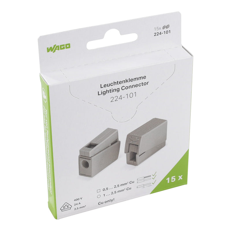 WAGO - Steckklemme Leuchtenklemme Drücker 224-101/995-015 Leuchtenseite grau − 15 Stück