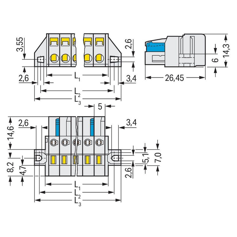 WAGO - Kabelsteckverbinder für Leiterplattensteckverbinder 1-Leiter-Federleiste 721-113/031-000 CAGECLAMP 2,5mm²,lgr − 25 Stück