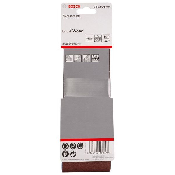 Bosch - Schleifpapier/Schleifvlies PRO X440 Schleifband, 75 x 2608606063 508 mm, G100, 3-tlg