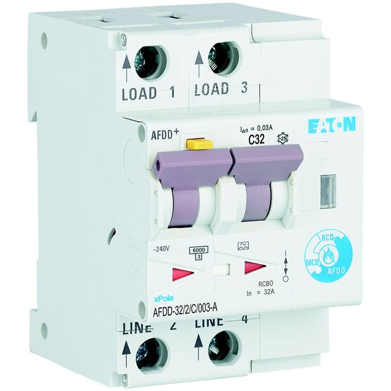 Eaton - Kombination FI-Schalter/Leitungsschutzschalter mit Zusatzeinrichtung Brandschutzschalter AFDD-32/2/C/003-A C, 32 A, Typ A
