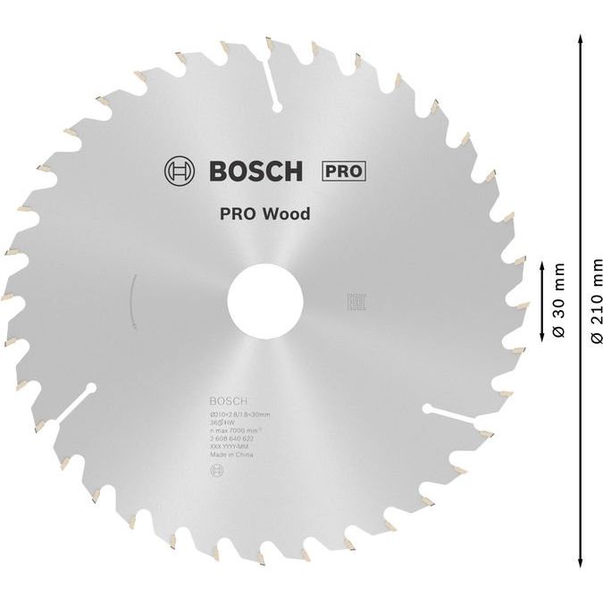 Bosch - Kreissägeblatt PRO Wood Kreissägeblatt, 2608640622 210 x 2,8 x 30 mm