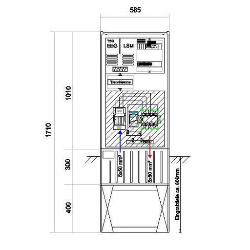 GSAB Elektrotechnik - Anschlussschrank Anschlußsäule bis 55kW 58S1700-AR01-55kW 1710x580x280mm