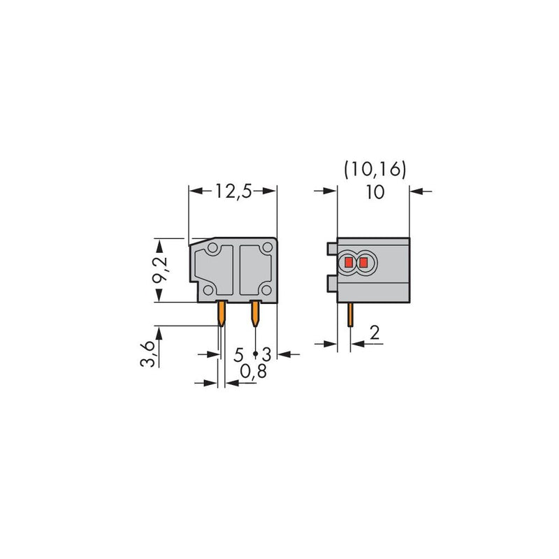 WAGO - Leiterplattenklemme 2LeiterLeiterplattenklemme 235-851 0,75mm² − 100 Stück