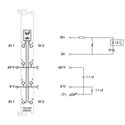 WAGO - Feldbus, Dez. Peripherie - Digitales Ein-/Ausgangs-Modul 2-Kanal-Digitaleingang 750-429/040-001 DC 60 V,3 ms,dgr