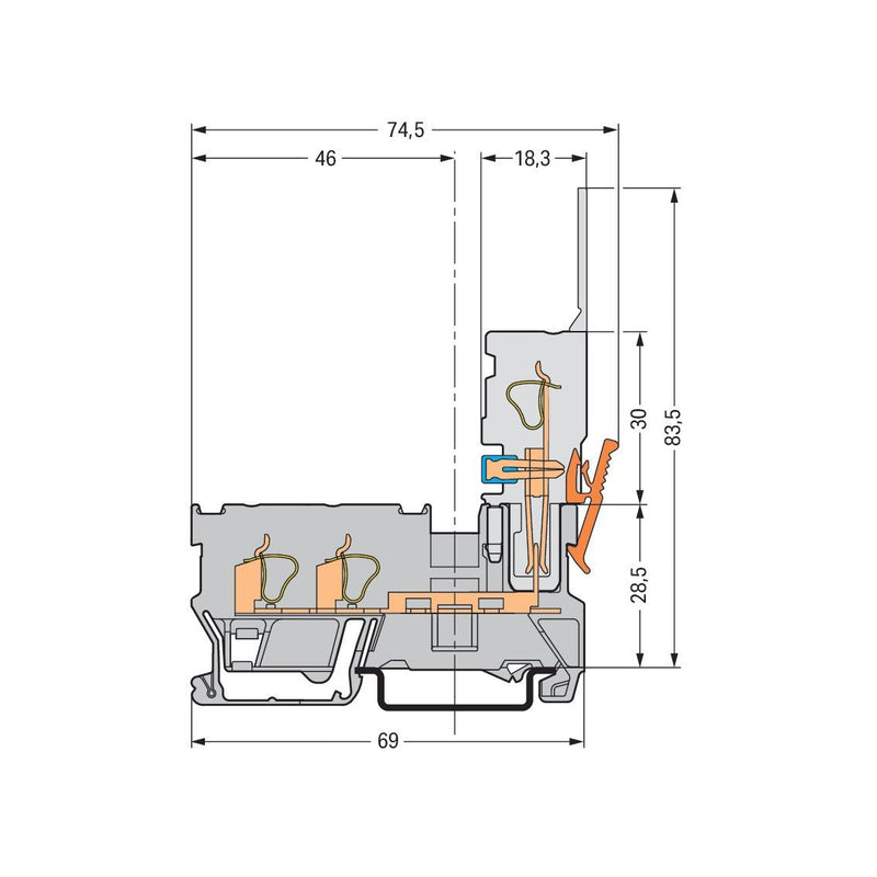 WAGO - Durchgangs-Reihenklemme 2L/1-Pin-Basisklemme 769-251 grau − 50 Stück