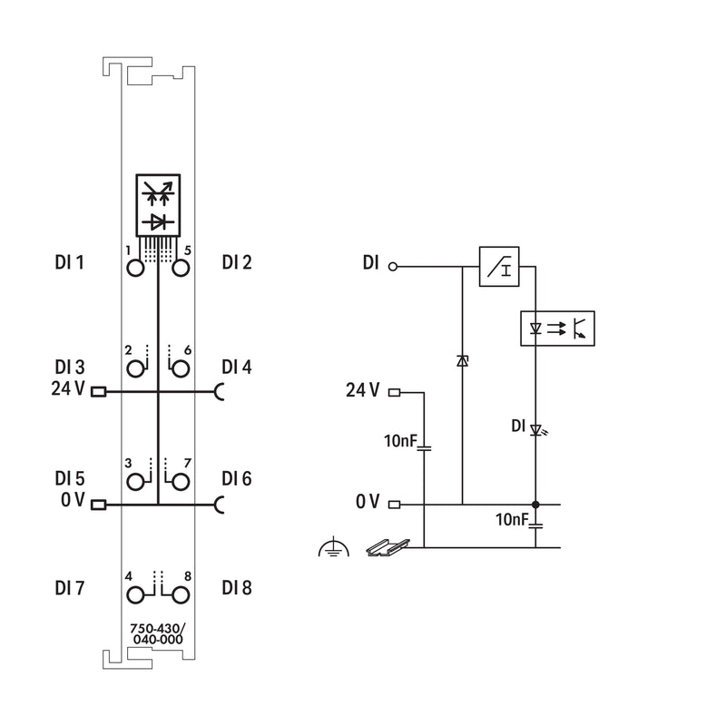 WAGO - Feldbus, Dez. Peripherie - Digitales Ein-/Ausgangs-Modul 8-Kanal-Digitaleingang 750-430/040-000 DC 24 V,3 ms,dgr