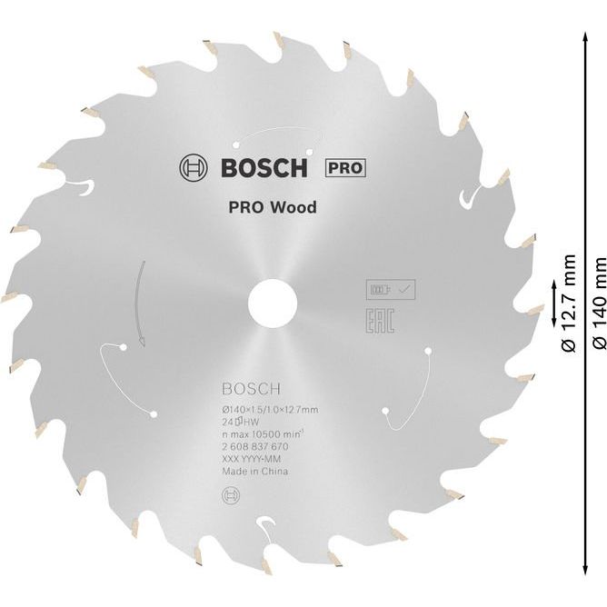 Bosch - Kreissägeblatt PRO Wood cordless 2608837670 Kreissägeblatt 140 x