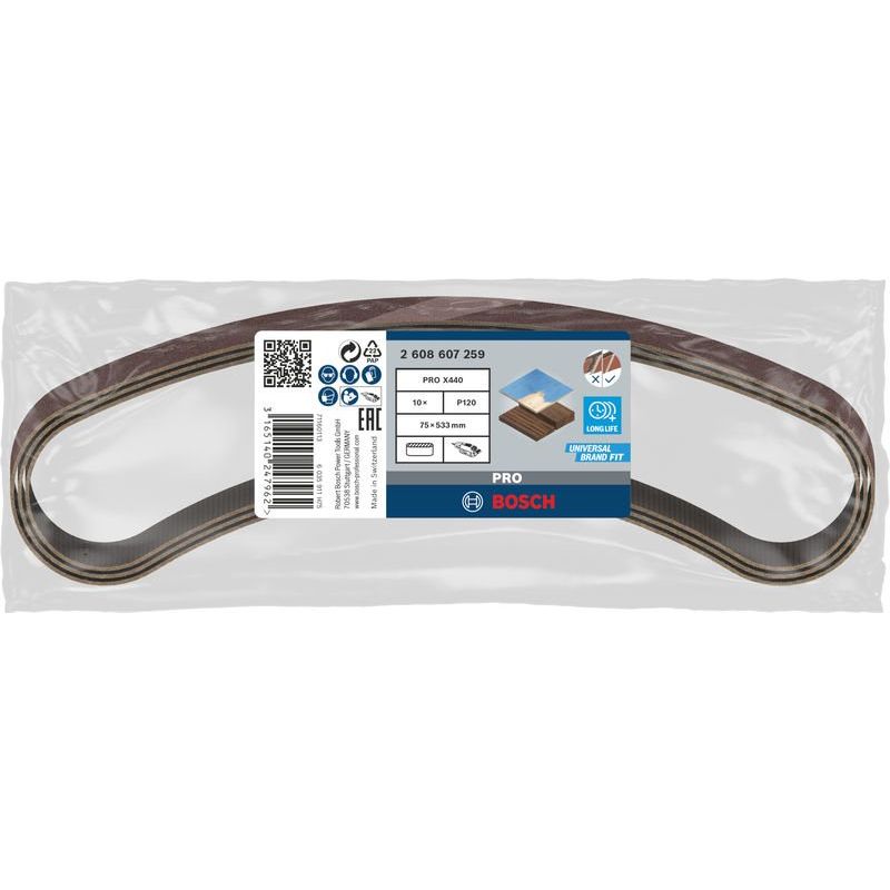Bosch - Schleifpapier/Schleifvlies PRO X440 Schleifband, 75 x 2608607259 533 mm, 120, 10-tlg