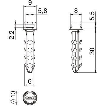 OBO Bettermann - Dübelstecknagel Steckdübel DP KB 30 für Kabelbinder − 100 Stück